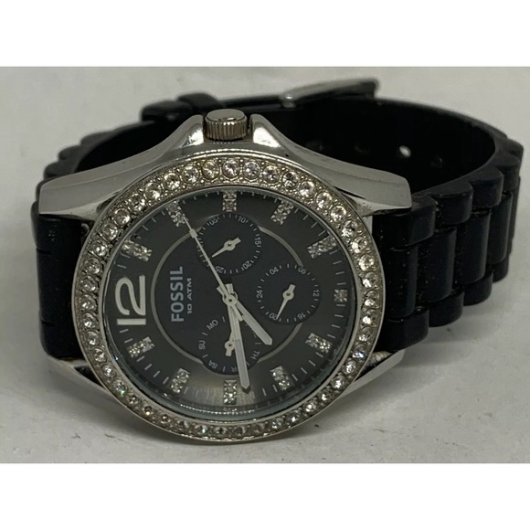 Fossil Black Silicone Band Glitz Analog Dial Watch - Picture 5 of 7